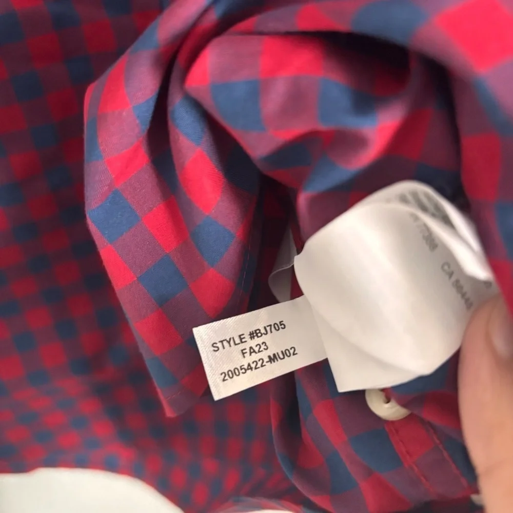 J. Crew Men's Size Medium Red/Blue Plaid Secret Wash LS Button Down Shirt